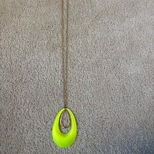 Alexis Bittar Hand Carved Neon Yellow Lucite Circular Oval Pendant Necklace